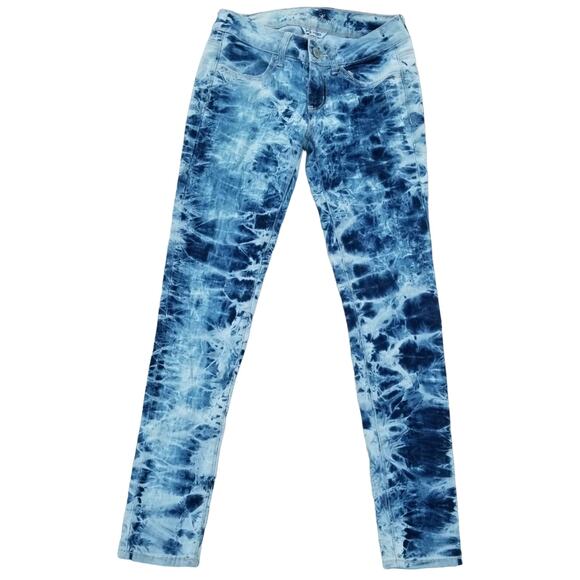 Bleach TieDye Jeans AEO Size 2 Acid Wash Stretch Marbled Denim Skinny Jeggings - Picture 2 of 9